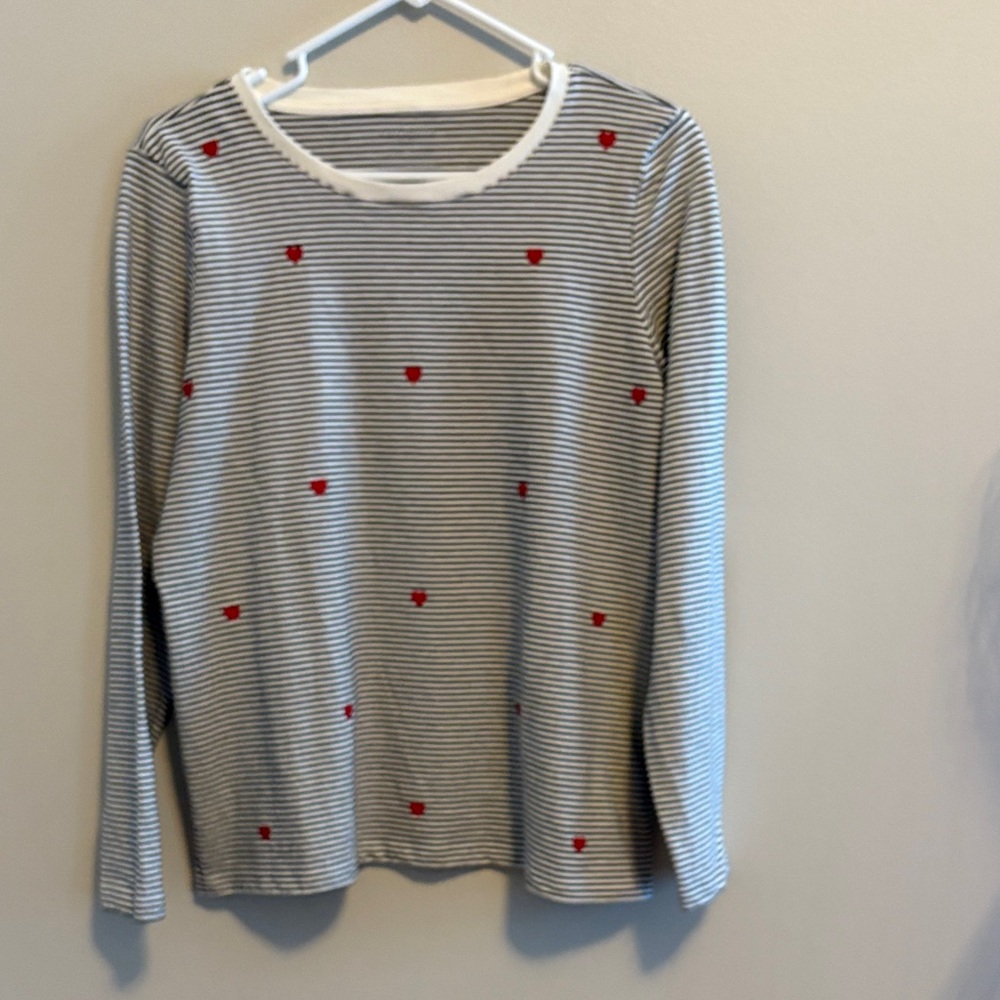 Talbots Women’s Long Sleeve Striped Shirt with Red Heart Details
